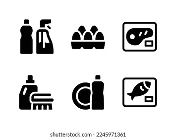 Simple Set of Supermarket Related Vector Solid Icons. Contains Icons as Cleaning Products, Eggs, Meat and more.