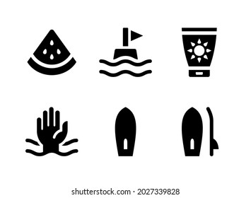 Simple Set of Surf Related Vector Solid Icons. Contains Icons as Buoy, Surfboard, Drowning, Watermelon and more.