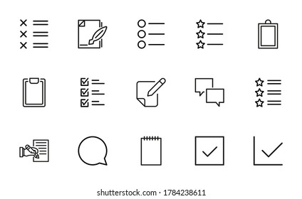 Simple set of survey modern thin line icons. Trendy design. Pack of stroke icons. Vector illustration isolated on a white background. Premium quality symbols.