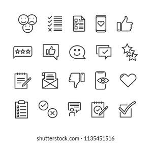 Simple Set of Survey Related Vector Line Icons. Feedback Contains such Icons as Emotional Opinion, Rating, Checklist and more. Editable Stroke. 48x48 Pixel Perfect.