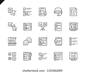 Conjunto simple de iconos de línea de vectores relacionados con la encuesta. Paquete Pictograma lineal. Trazo editable. Iconos Perfectos De 48x48 Pixel.