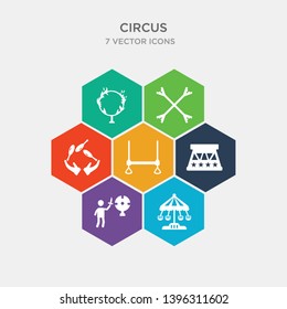 simple set of swing, knife throwing, circus podium, trapeze bar icons, contains such as icons jugglin, stick, ring of fire and more. 64x64 pixel perfect. infographics vector