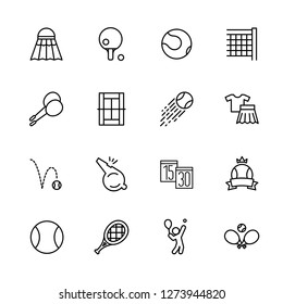 Simple set symbols tennis, badminton and pin pong. Contains such icon birdies, shuttlecock, racket, ball, playing field, whistle, net, victory championship game score