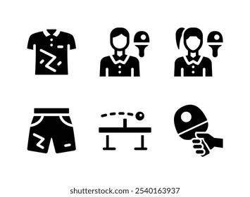 Einfache Set von Tischtennis-bezogenen Solid Icons. Enthält Symbole als Uniform, Player und mehr.