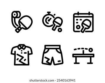 Simple Set of Table Tennis Related Line Icons. Contains Icons as Paddle Grip, Stopwatch, Calendar and more.