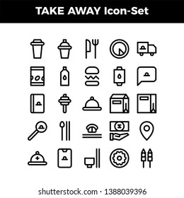 Simple Set of Take Away Related Vector Logo Icons. Editable Stroke. Pixel Perfect.