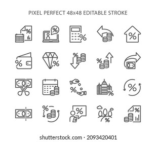 Simple set of tax related vector line icons. Flat, digital icon set for web and mobile. Pixel Perfect 48x48 Editable Stroke.