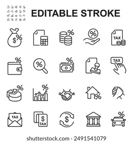 Simple Set of Tax Related Vector Line Icons.