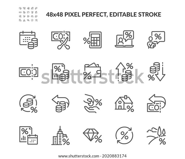 Simple Set of Tax Related Vector Line Icons.\
Contains such Money Report, Interest Rate, Tax Return and more.\
Editable Stroke. 48x48 Pixel\
Perfect.