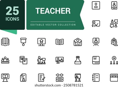 Simple set of teacher icon. Contains such icons as presenter, teacher, audience and more. Pixel perfect, minimalistic web and UI icon. Outline icon collections.