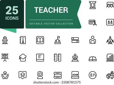 Simple set of teacher icon. Contains such icons as presenter, teacher, audience and more. Pixel perfect, minimalistic web and UI icon. Outline icon collections.