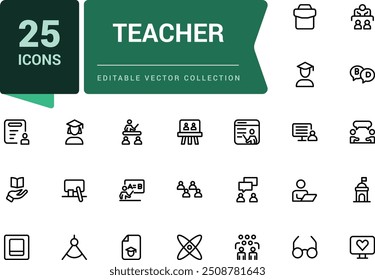 Simple set of teacher icon. Contains such icons as presenter, teacher, audience and more. Pixel perfect, minimalistic web and UI icon. Outline icon collections.