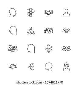 Einfache Sammlung von Team-Icons im trendigen Linienstil. Moderne Vektorillustration-Symbole einzeln auf weißem Hintergrund. Lineare Piktogrammpackung. Kollektion von Line-Icons für Web-Apps und mobiles Konzept.