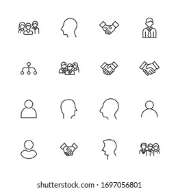 Einfache Sammlung von Team-Icons im trendigen Linienstil. Moderne Vektorillustration-Symbole einzeln auf weißem Hintergrund. Lineare Piktogrammpackung. Kollektion von Line-Icons für Web-Apps und mobiles Konzept.
