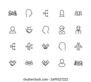 Sencillo conjunto de iconos de equipo en estilo de línea de moda. Símbolos vectoriales modernos, aislados en un fondo blanco. Envase para pictogramas lineales. Colección de iconos de línea para aplicaciones web y concepto móvil.