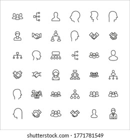Einfache Sammlung von Team-Icons im trendigen Linienstil. Moderne Vektorsymbole einzeln auf weißem Hintergrund. Lineare Piktogrammpackung. Kollektion von Line-Icons für Web-Apps und mobiles Konzept.