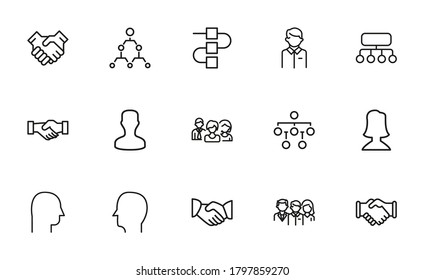 Simple set of team icons in trendy line style. Modern vector symbols, isolated on a white background. Linear pictogram pack. Line icons collection for web apps and mobile concept.