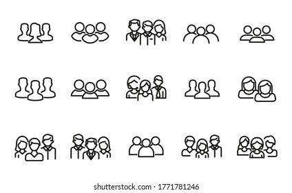Simple set of team modern thin line icons. Trendy design. Pack of stroke icons. Vector illustration isolated on a white background. Premium quality symbols.
