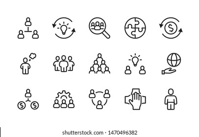 Simple Set of Team Work Related Vector Line Icons. Contains such Icons as Cooperation, Collaboration, Team Meeting and more. Editable Stroke. 48x48 Pixel Perfect