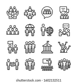 Simple Set of Team Work Related to Vector Line Icons. Contains Icons such as Collaboration, Collaboration, Team Meetings, and others. vector illustration. 47