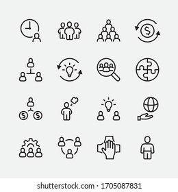 Simple Set of Team Work Related Vector Line Icons. Contains such Icons as Cooperation, Collaboration, Team Meeting and more. Editable Stroke. 48x48 Pixel Perfect