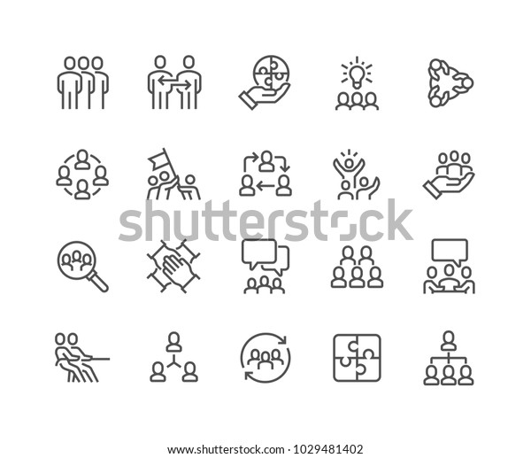 Simple Set of Team Work Related\
Vector Line Icons. \
Contains such Icons as Collaboration,\
Research, Meeting and more.\
Editable Stroke. 48x48 Pixel\
Perfect.