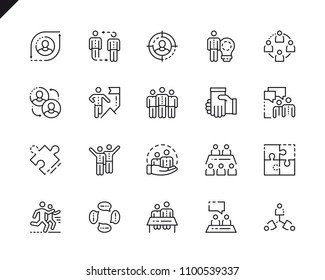 Simple Set Teamwork Line Icons for Website and Mobile Apps. Contains such Icons as Research, Meeting, Leadership, Business, Management. 48x48 Pixel Perfect. Vector illustration.