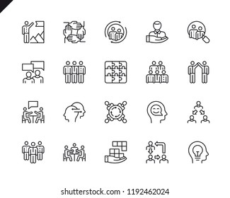 Simple Set of Teamwork Related Vector Line Icons. Linear Pictogram Pack. Editable Stroke. 48x48 Pixel Perfect Icons.