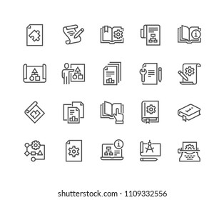 Simple Set of Technical Documentation Related Vector Line Icons. 
Contains such Icons as Plan, Blueprint, Manual and more. Editable Stroke. 48x48 Pixel Perfect.