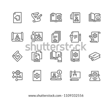 Simple Set of Technical Documentation Related Vector Line Icons. 
Contains such Icons as Plan, Blueprint, Manual and more. Editable Stroke. 48x48 Pixel Perfect.