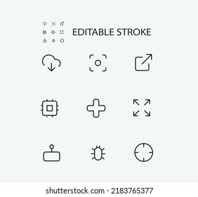 Simple Set of Technology Related Vector Line Icons. Contains such Icons as Frame, Precision and Cloud and more. Editable Stroke. 72x72 Pixel Perfect.