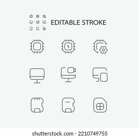 Simple Set of Technology Related Vector Line Icons. Contains such Icons as Device and Memory card and more. Editable Stroke. 72x72 Pixel Perfect.