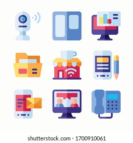 
Ajuste simple de los iconos de color del vector de telecomunicaciones. Color con trazo editable