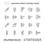 Simple Set of Temperature Related Vector Line Icons. Contains such Icons as Thermometer, Pyrometer, Body Temperature Check and more. Editable Stroke. 48x48 Pixel Perfect.