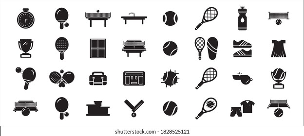 Simple Juego de tenis y mesa de ping pong Relacionado Vector icono plantilla de diseño gráfico. Contiene íconos como ping-pong, murciélago, raqueta, red, medalla de botellas de bebida y más