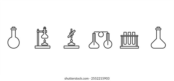 Conjunto simple de iconos de línea de química de tubos de ensayo. Vector conjunto de iconos químicos. Conjunto de iconos de tubo de ensayo. Icono de Vector estilo lineal en fondo transparente. Trazo de Vector editable. Eps10