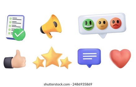 Simple Set of Testimonials Related Vector 3d Icons. Contains such Icons as Customer Relationship Management, Feedback, Review, Emotion symbols and more.