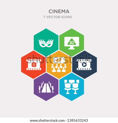 simple set of theatre seats, carpet, film reel playing, movie theatre icons, contains such as icons film reel countdown number 2, 3d, small carnival mask and more. 64x64 pixel perfect. infographics