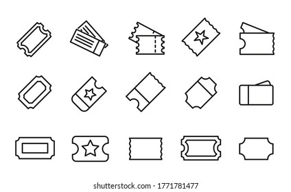 Simple set of ticket icons in trendy line style. Modern vector symbols, isolated on a white background. Linear pictogram pack. Line icons collection for web apps and mobile concept.