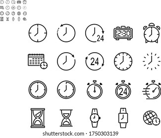 Simple Set of Time and Clock Vector Line Icons.Editable Stroke. 64x64 Pixel Perfect.