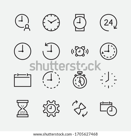 Simple Set of Time and Clock Vector Line Icons. Contains such Icons as Alarm clock, Hourglass, Settings, Stopwatch, Calendar, Timer and more. Editable Stroke. 48x48 Pixel Perfect