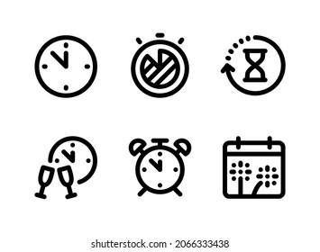 Simple Set of Time and Date Related Vector Line Icons. Contains Icons as Midnight, Stopwatch, New Year Eve and more.