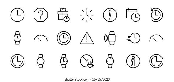 Simple set of time icon color editable template. Contains icons such as time check, speedometer calendar and other vector signs isolated on a white background for graphic and web design. 48x48 pixels.