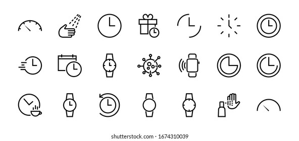 Simple set of time icon color editable template. Contains icons such as time check, speedometer calendar and other vector signs isolated on a white background for graphic and web design. 48x48 pixels.