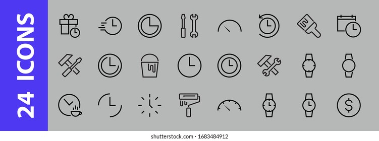 Simple set of time icon color editable template. Contains icons such as time check, speedometer calendar and other vector signs isolated on a white background for graphic and web design. 48x48 pixels.