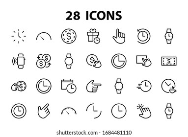 Simple set of time icon color editable template. Contains icons such as time check, speedometer calendar and other vector signs isolated on a white background for graphic and web design. 48x48 pixels.