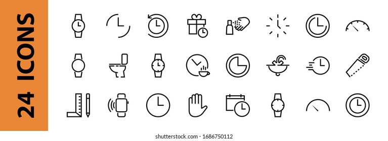 Simple set of time icon color editable template. Contains icons such as time check, speedometer calendar and other vector signs isolated on a white background for graphic and web design. 48x48 pixels.