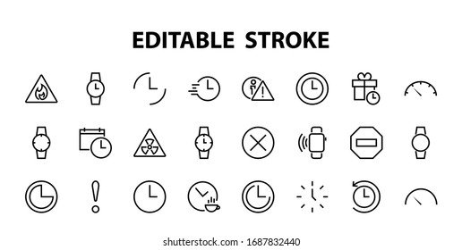 Plantilla editable de color de icono de tiempo simple. Contiene iconos como comprobación de tiempo, calendario del velocímetro y otros signos vectoriales aislados en un fondo blanco para diseño gráfico y web. 48x48 píxeles.