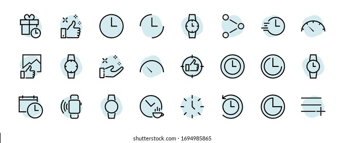 Simple set of time icon color editable template. Contains icons such as time check, speedometer calendar and other vector signs isolated on a white background for graphic and web design. 48x48 pixels.