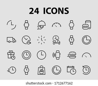 Simple set of time icon color editable template. Contains icons such as time check, speedometer calendar and other vector signs isolated on a white background for graphic and web design. 48x48 pixels.